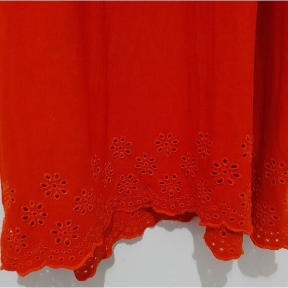 Old Navy Eyelet Hem Flutter Sleeves Drop Waist Boho Shift Red Orange Dress S/P - Picture 8 of 13